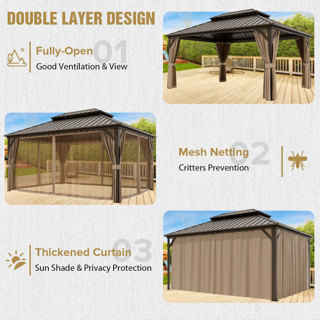 COOS BAY Hardtop Aluminum Frame Gazebo with Netting and Curtains