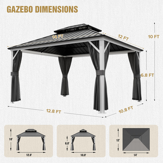 COOS BAY Hardtop Aluminum Frame Gazebo with Netting and Curtains