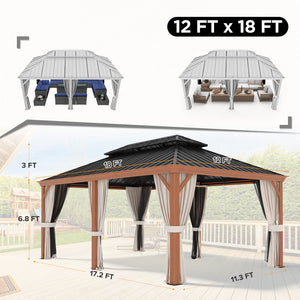 COOS BAY Outdoor Premium Aluminum Frame, Double Galvanized Steel Roof Gazebo with Textilene Nettings and Curtains