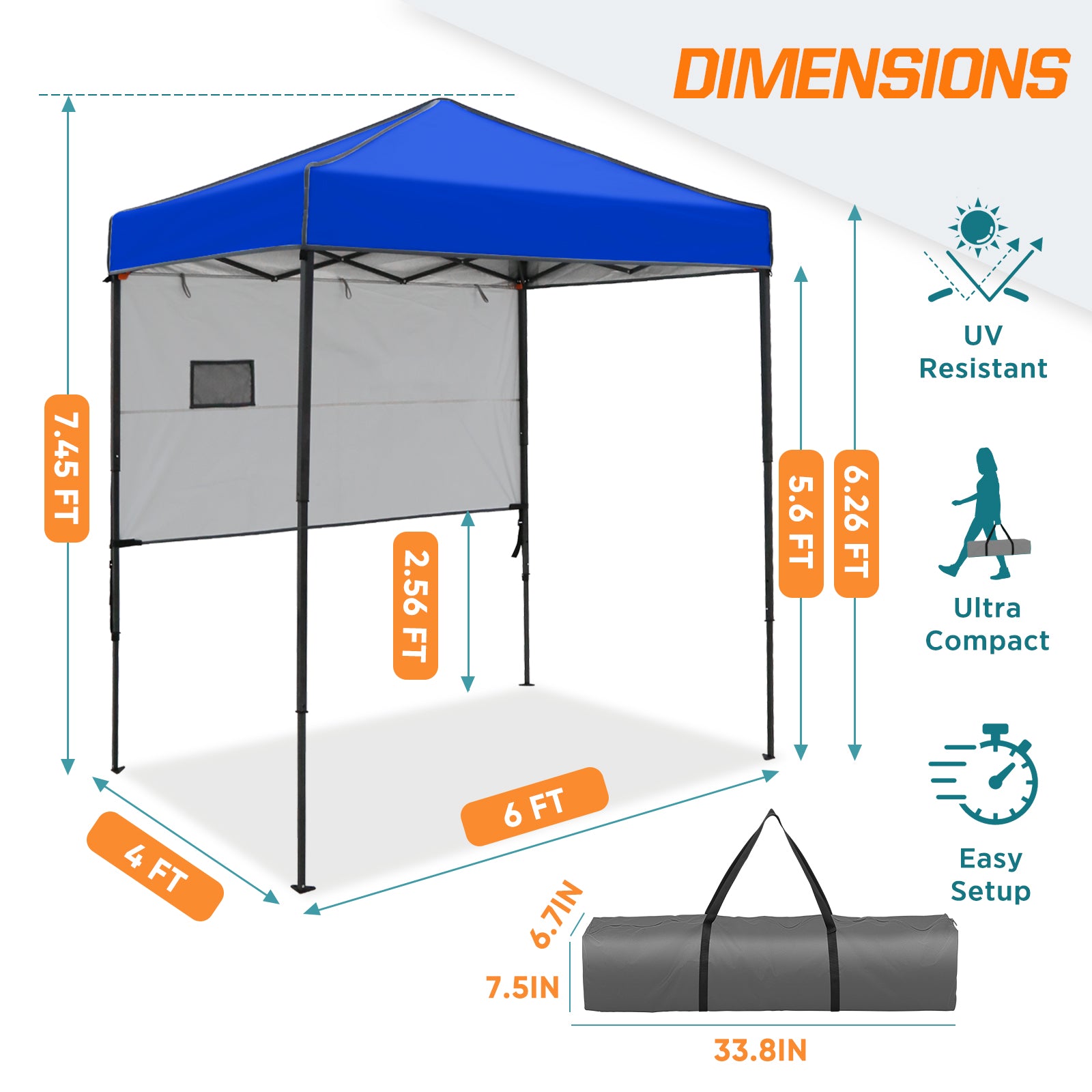 COOS BAY Pop Up Canopy Tent 6x4 with Adjustable Sun Wall – COOS