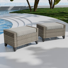 Load image into Gallery viewer, COOS BAY 2 Piece Wicker Outdoor Ottoman, 2pc Patio Ottoman Foot Rest for Couch with Removable Cushions for Patio, Deck, Backyard, Porch and Poolside, Brown/Gray