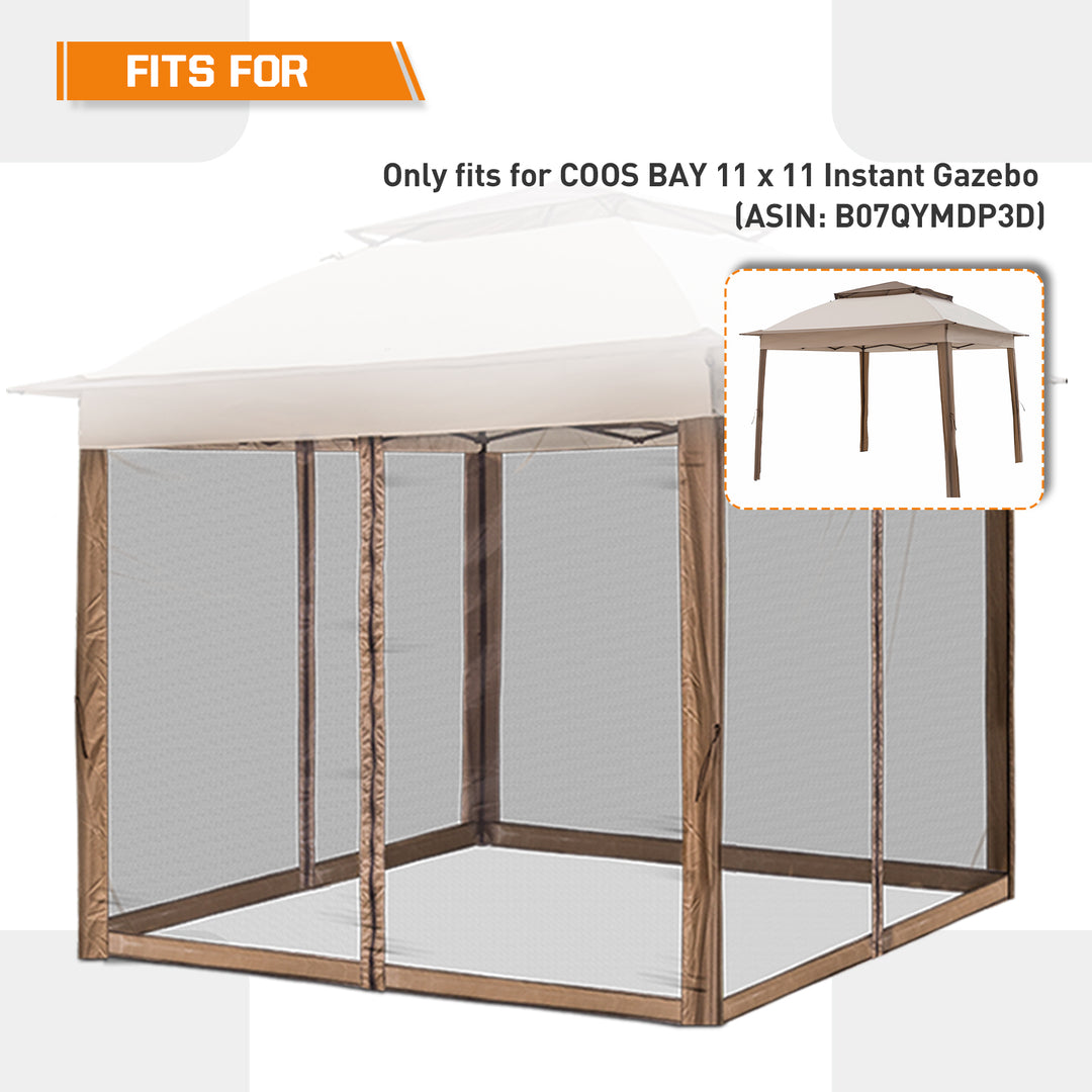 COOS BAY 10’ X 10’ Replacement Mosquito Netting with Zippers(4 Sidewalls Only, Frame and Top NOT Included)