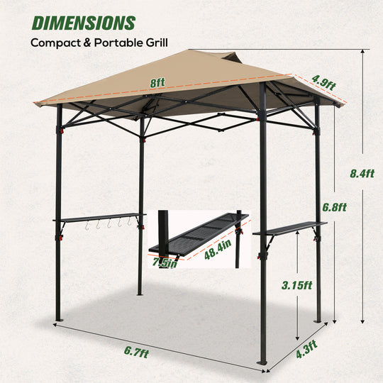 COOS BAY 8x5 Pop up Grill Gazebo Portable BBQ Gazebo Canopy Tent with Carry Bag