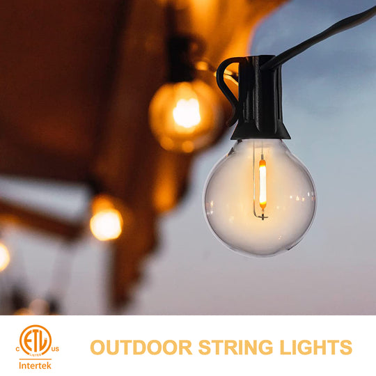 Outdoor Solar Powered String Lights 25 Feet G40 with 25 Shatterproof Bulbs (2 Spare), 2700K