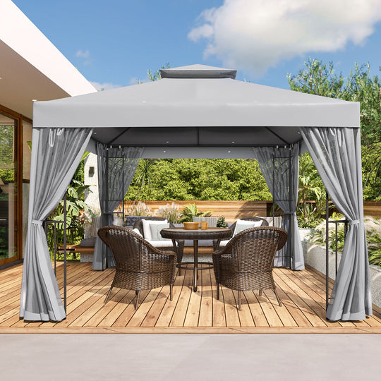 COOS BAY 10x10 Patio Gazebo with Mosquito Netting and Corner Shelves