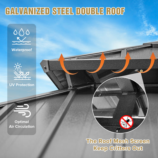 COOS BAY Hardtop Aluminum Frame Gazebo with Netting and Curtains