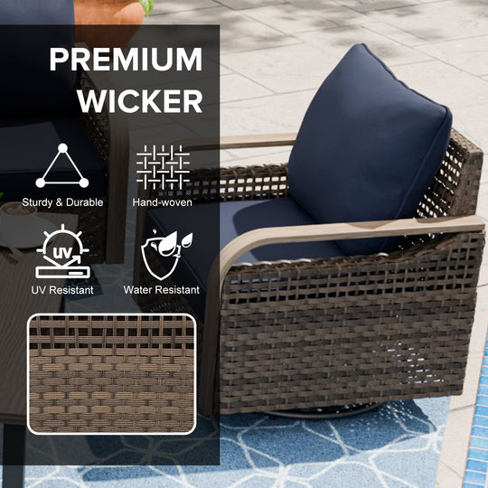 COOS BAY Modern Outdoor 4 PCS Swivel Rocker Chairs with 2 Ottomans