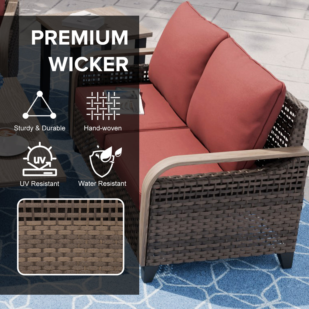 COOS BAY 4 PCS Modern Wicker Set with Patio Chairs, 3 Seat Couch, and Side Table