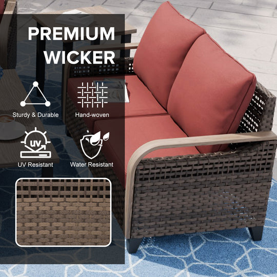 COOS BAY 4 PCS Modern Wicker Set with Patio Chairs, 3 Seat Couch, and Side Table