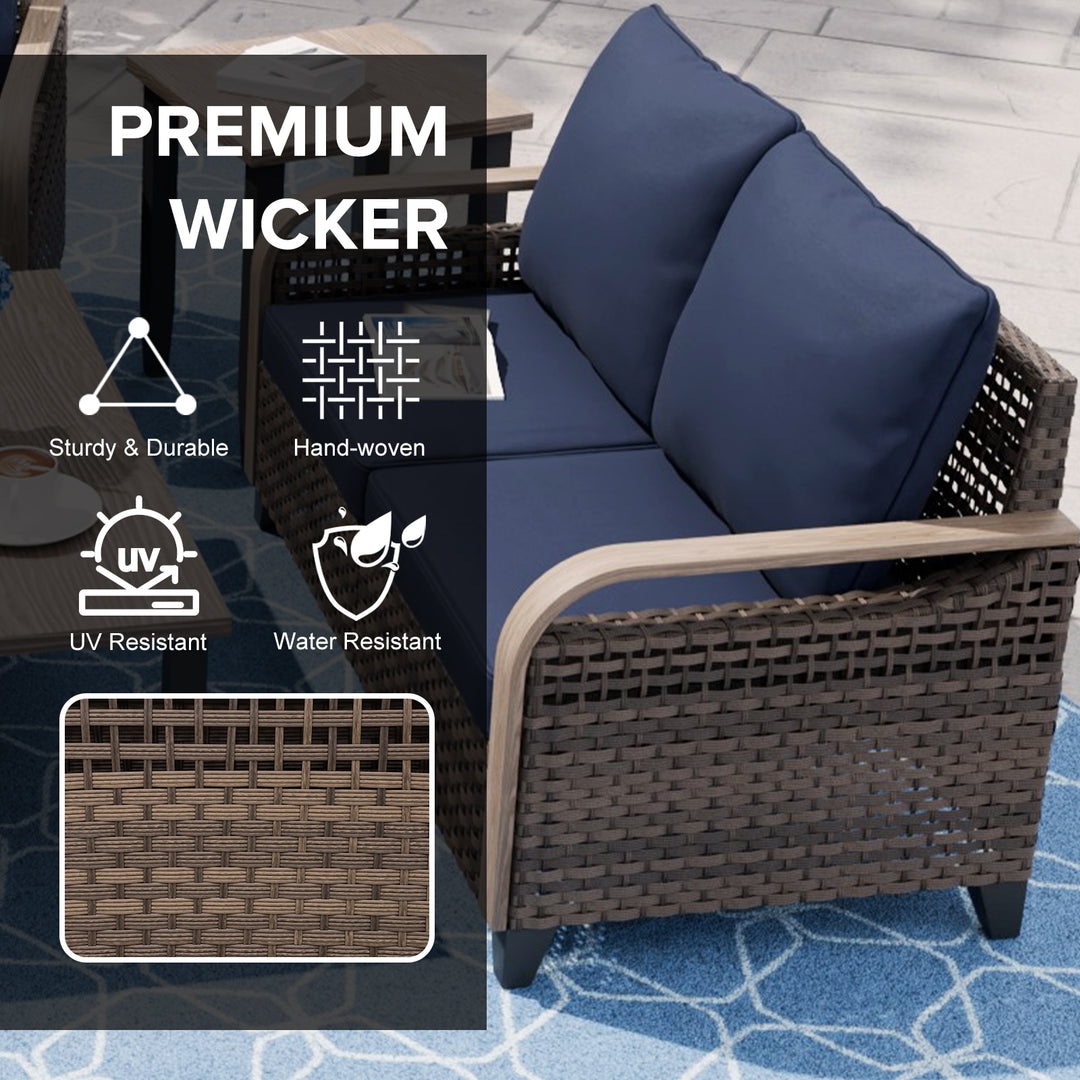 COOS BAY Modern 5 PCS Furniture Set w/ Patio Chairs, 3 Seat Couch, and Ottomans