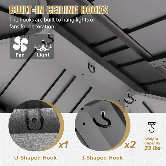 COOS BAY Hardtop Aluminum Frame Gazebo with Netting and Curtains