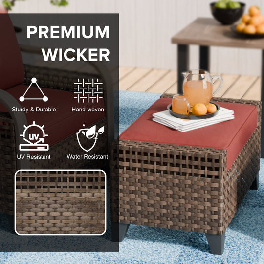 COOS BAY Modern Wicker 4 PCS Set w/Patio Chairs with Ottoman Set