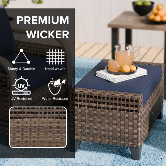 COOS BAY Modern Wicker 4 PCS Set w/Patio Chairs with Ottoman Set