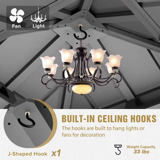 COOS BAY Hardtop Aluminum Frame Gazebo with Netting and Curtains