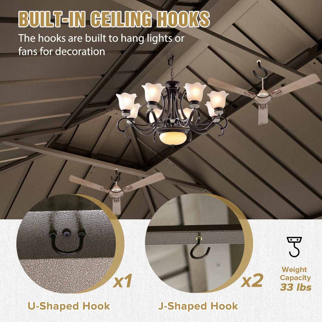 COOS BAY Hardtop Aluminum Frame Gazebo with Netting and Curtains