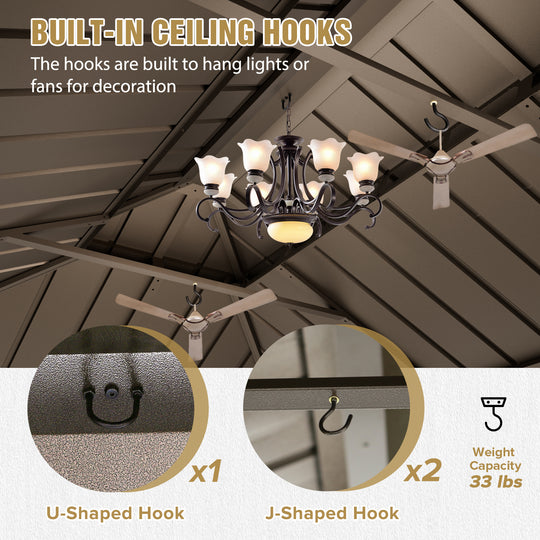 COOS BAY Hardtop Aluminum Frame Gazebo with Netting and Curtains