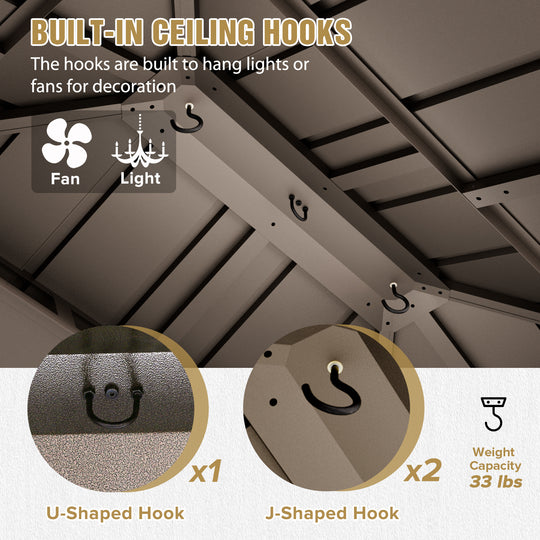 COOS BAY Hardtop Aluminum Frame Gazebo with Netting and Curtains