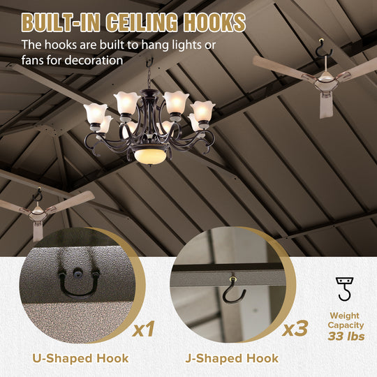 COOS BAY Hardtop Aluminum Frame Gazebo with Netting and Curtains