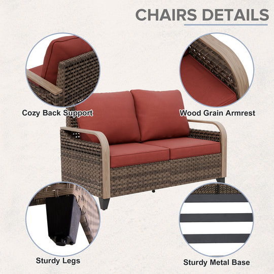 COOS BAY 8 PCS Modern Wicker Furniture Set w/Swivel Rocking Chairs, Patio Chairs, 3 Seat Couch, Loveseat, Coffee Table and Side Table