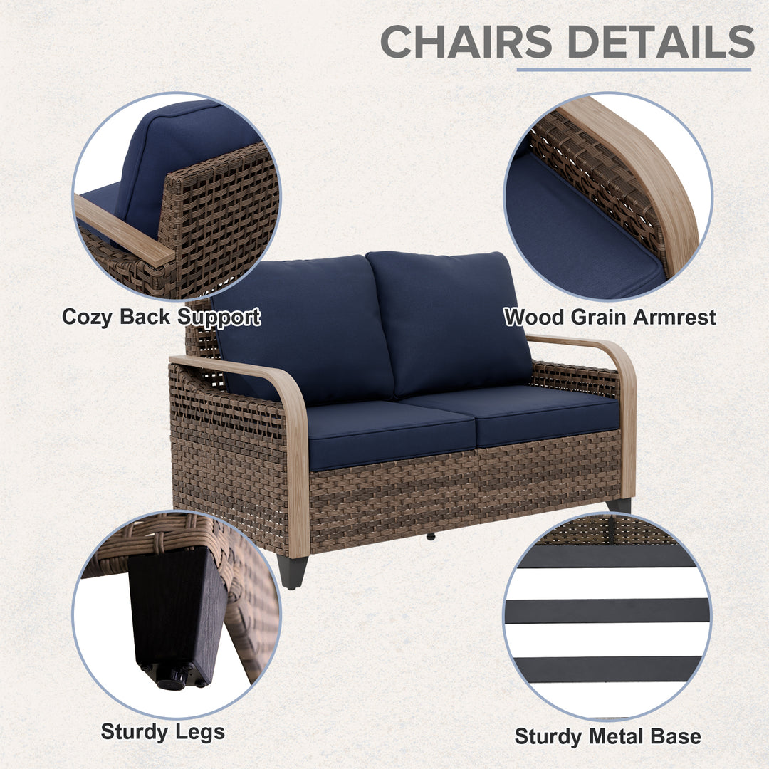COOS BAY 8 PCS Modern Wicker Furniture Set w/Swivel Rocking Chairs, Patio Chairs, 3 Seat Couch, Loveseat, Coffee Table and Side Table
