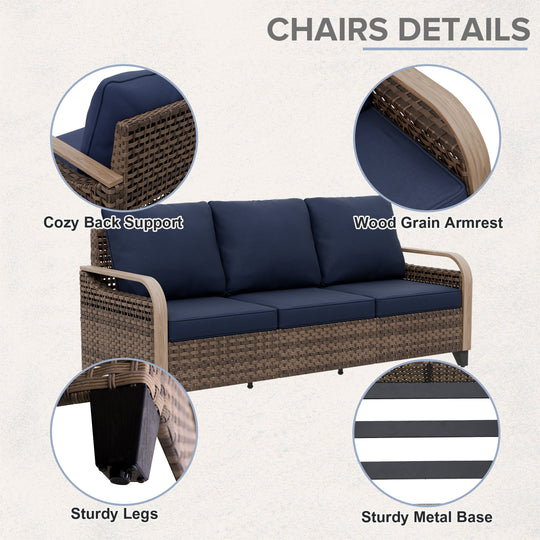 COOS BAY Modern 5 PCS Furniture Set w/ Patio Chairs, 3 Seat Couch, and Ottomans