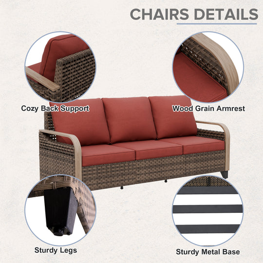 COOS BAY Modern 5 PCS Furniture Set w/ Patio Chairs, 3 Seat Couch, and Ottomans