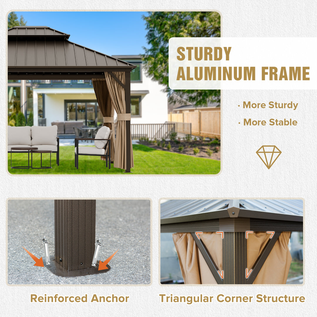 COOS BAY Hardtop Aluminum Frame Gazebo with Netting and Curtains