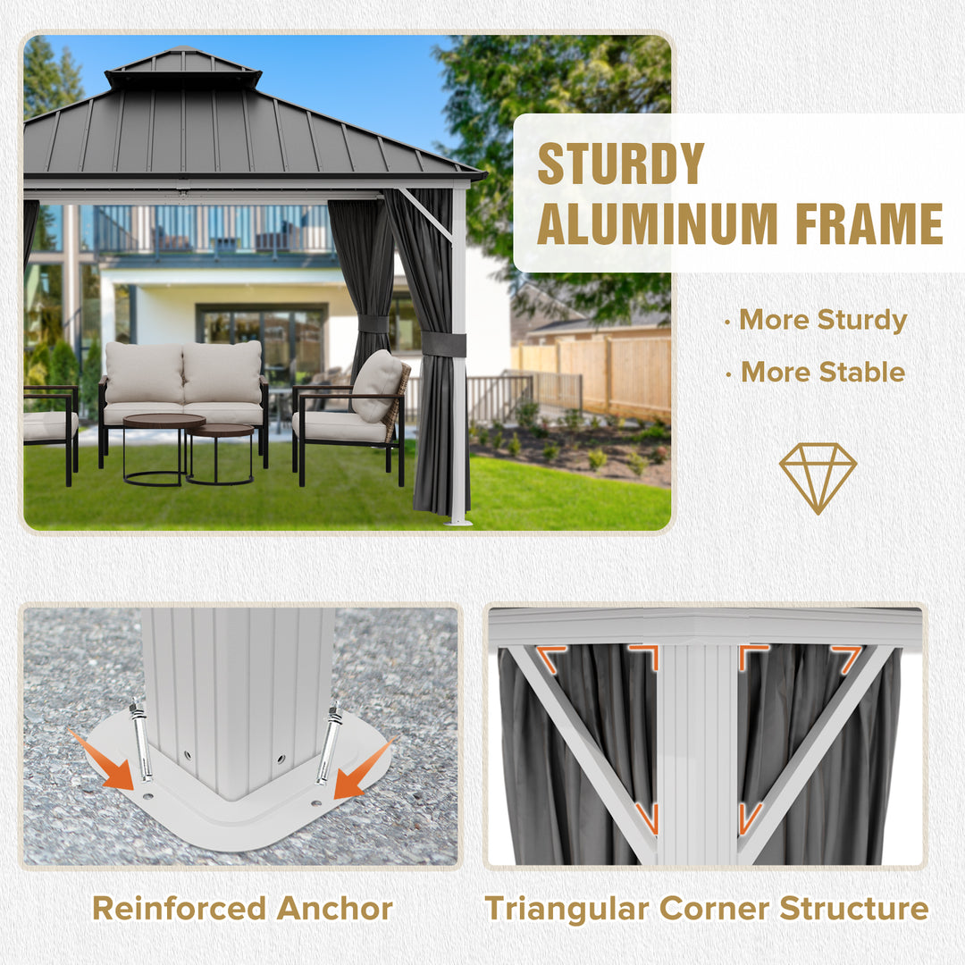 COOS BAY Hardtop Aluminum Frame Gazebo with Netting and Curtains