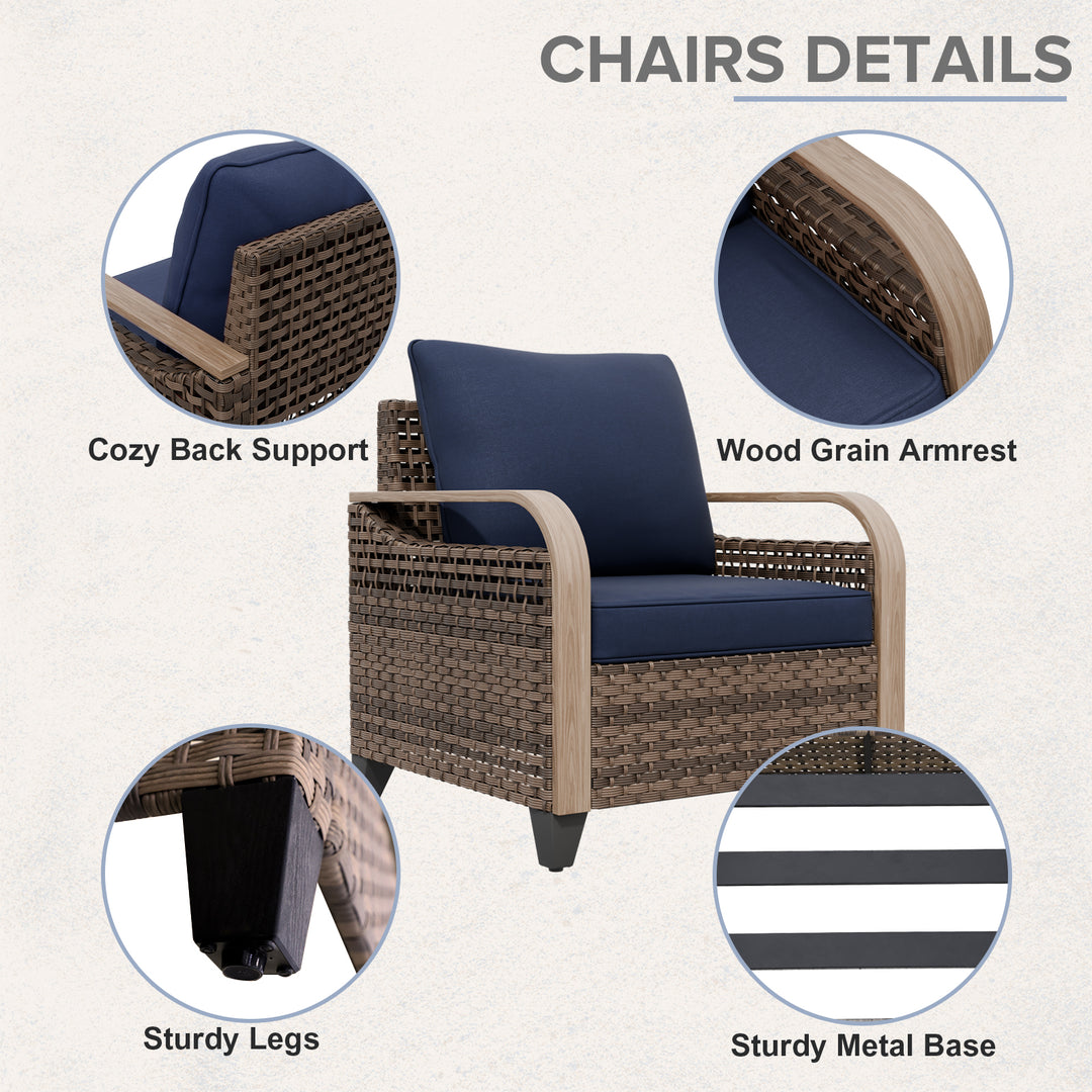 COOS BAY Modern Wicker 4 PCS Set w/Patio Chairs with Ottoman Set