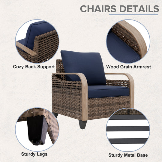 COOS BAY Modern Wicker 4 PCS Set w/Patio Chairs with Ottoman Set