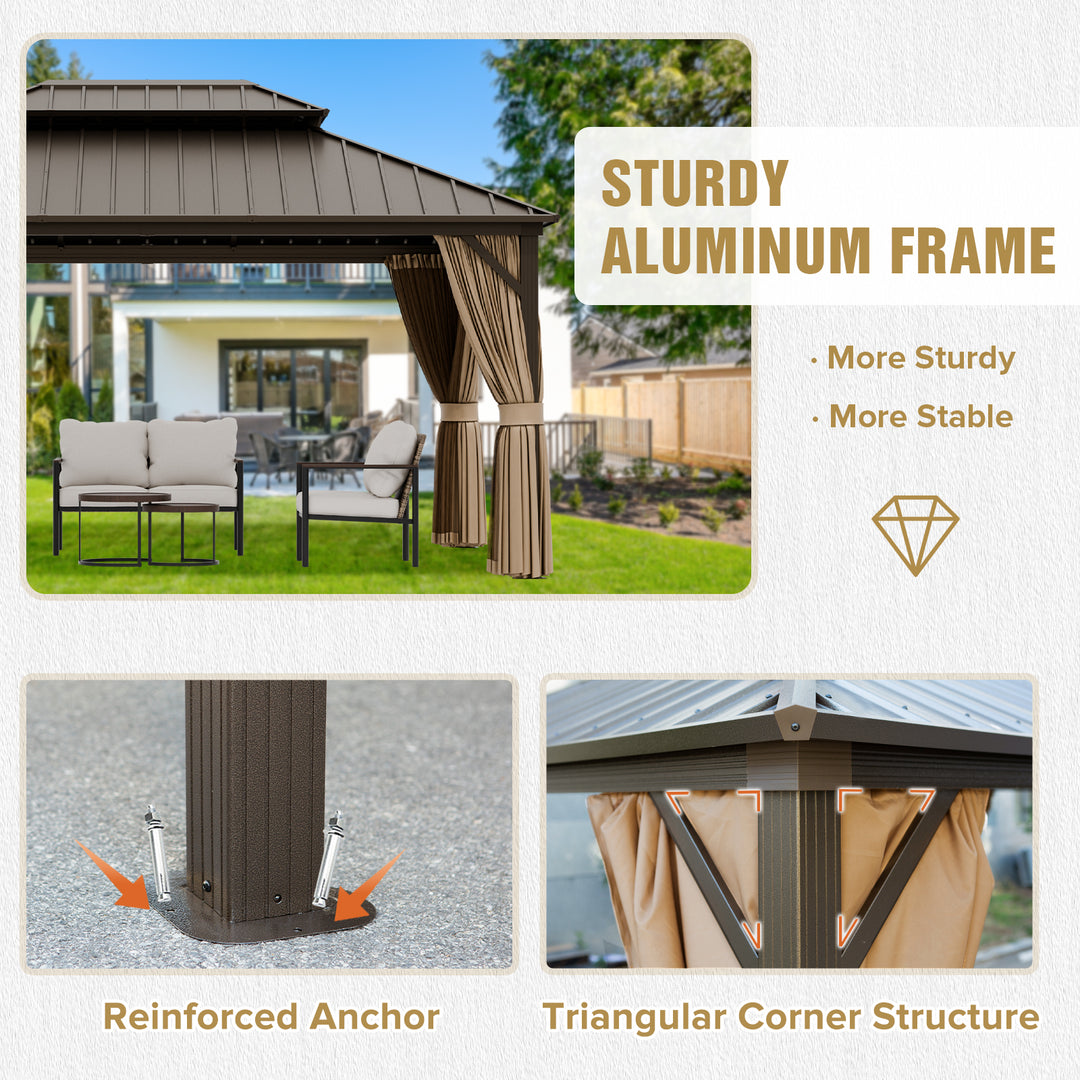 COOS BAY Hardtop Aluminum Frame Gazebo with Netting and Curtains