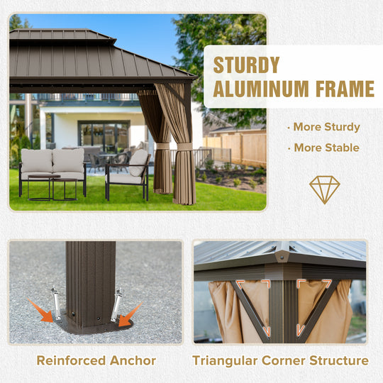 COOS BAY Hardtop Aluminum Frame Gazebo with Netting and Curtains