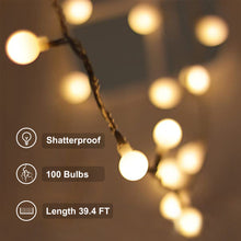 Load image into Gallery viewer, COOS BAY Solar-Powered LED Globe String Lights - Total 39FT with 100 LED, 8 Modes with Waterproof Remote, Warm White