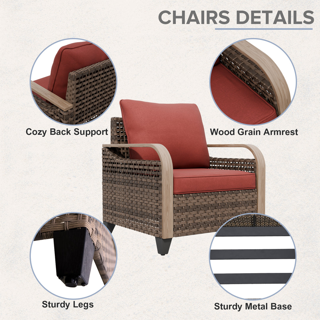 COOS BAY Modern Wicker 4 PCS Set w/Patio Chairs with Ottoman Set