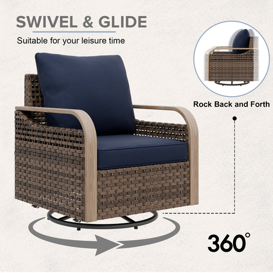 COOS BAY Modern Outdoor 4 PCS Swivel Rocker Chairs with 2 Ottomans