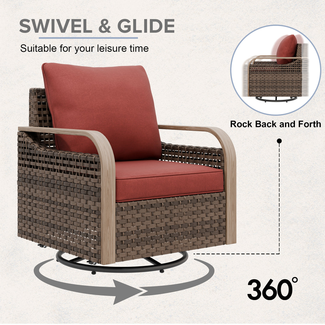 COOS BAY Modern Outdoor 4 PCS Swivel Rocker Chairs with 2 Ottomans