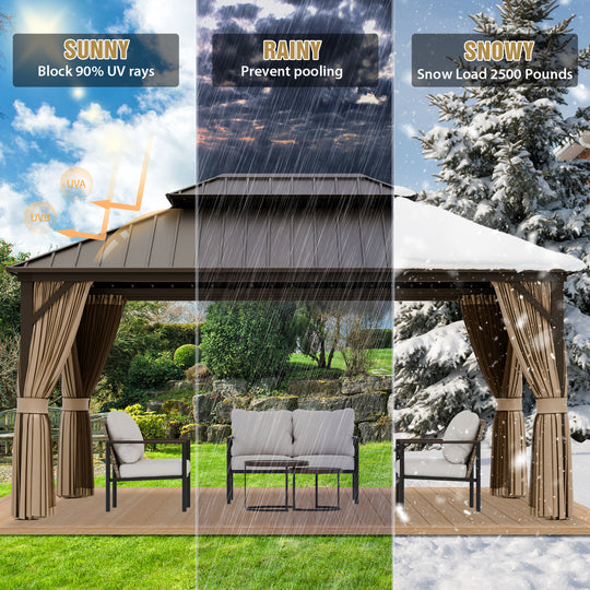 COOS BAY Hardtop Aluminum Frame Gazebo with Netting and Curtains