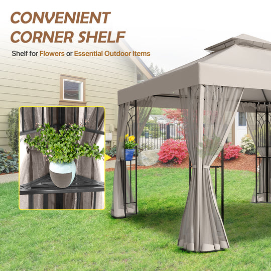 COOS BAY 10x10 Patio Gazebo with Mosquito Netting and Corner Shelves