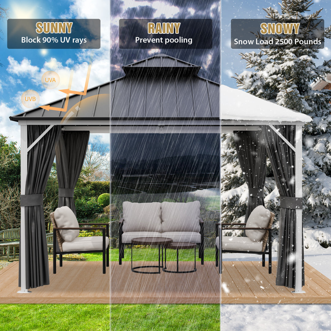 COOS BAY Hardtop Aluminum Frame Gazebo with Netting and Curtains