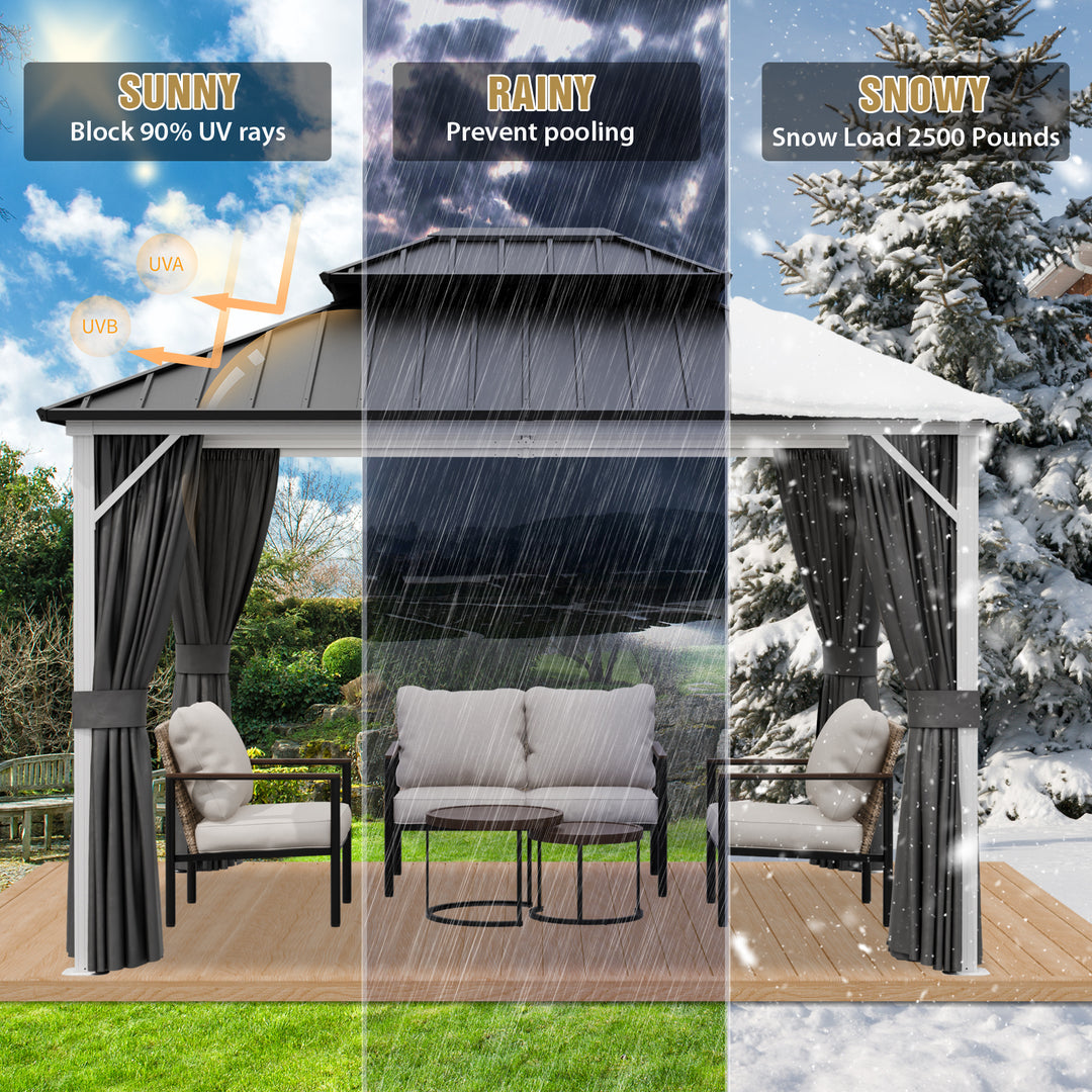 COOS BAY Hardtop Aluminum Frame Gazebo with Netting and Curtains