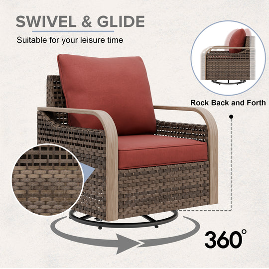 COOS BAY 8 PCS Modern Wicker Furniture Set w/Swivel Rocking Chairs, Patio Chairs, 3 Seat Couch, Loveseat, Coffee Table and Side Table
