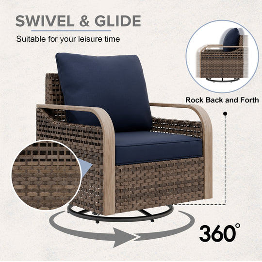 COOS BAY 8 PCS Modern Wicker Furniture Set w/Swivel Rocking Chairs, Patio Chairs, 3 Seat Couch, Loveseat, Coffee Table and Side Table