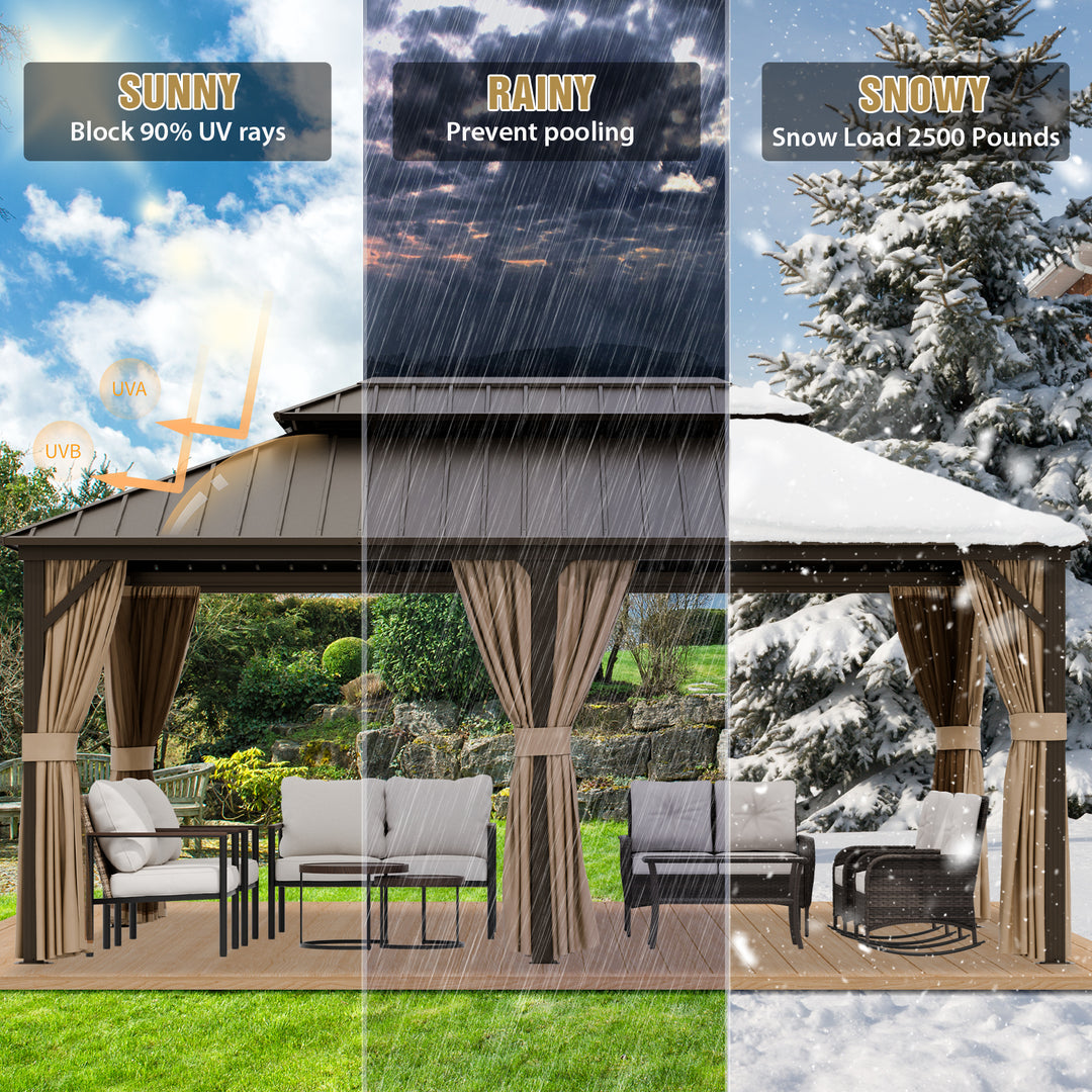 COOS BAY Hardtop Aluminum Frame Gazebo with Netting and Curtains