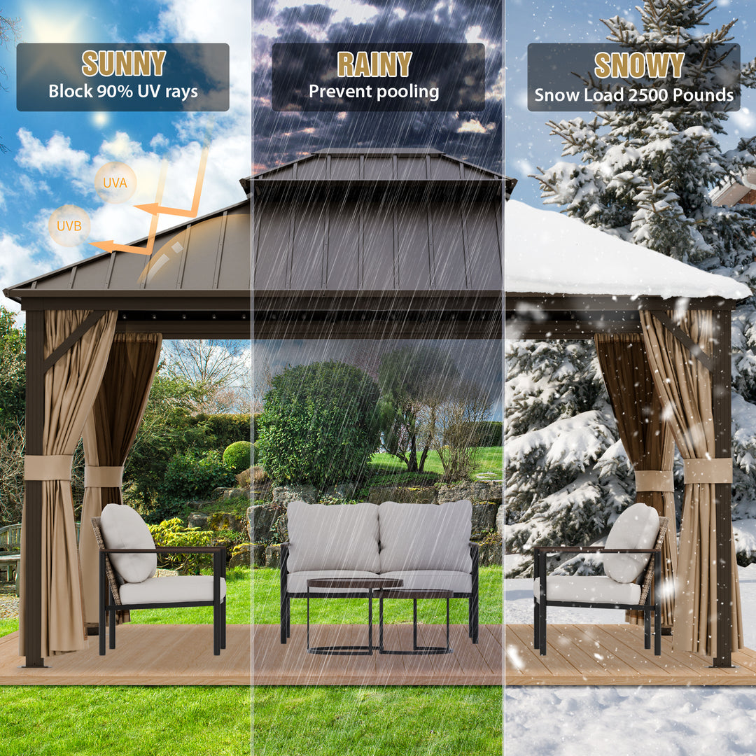 COOS BAY Hardtop Aluminum Frame Gazebo with Netting and Curtains