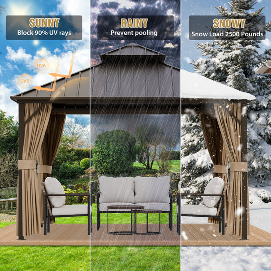 COOS BAY 12x12 Hardtop Gazebo with Aluminum Frame, Netting and Curtains