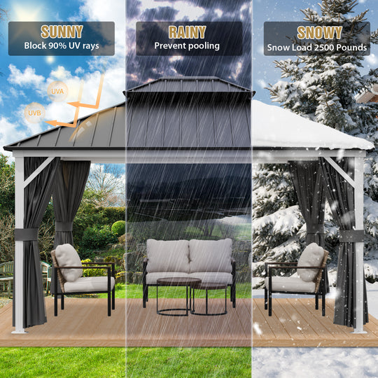 COOS BAY Hardtop Aluminum Frame Gazebo with Netting and Curtains