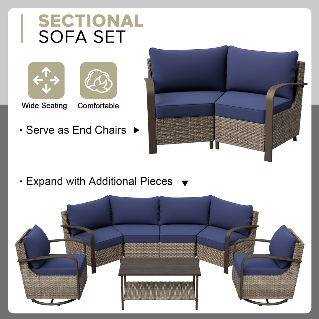 COOS BAY Aurora Terrace Outdoor Furniture Set w/Curved 5-Seat Sofa, Seats 5