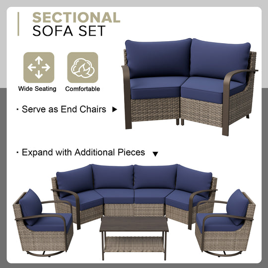 COOS BAY Aurora Terrace Outdoor Furniture Set w/Curved 5-Seat Sofa, Seats 5