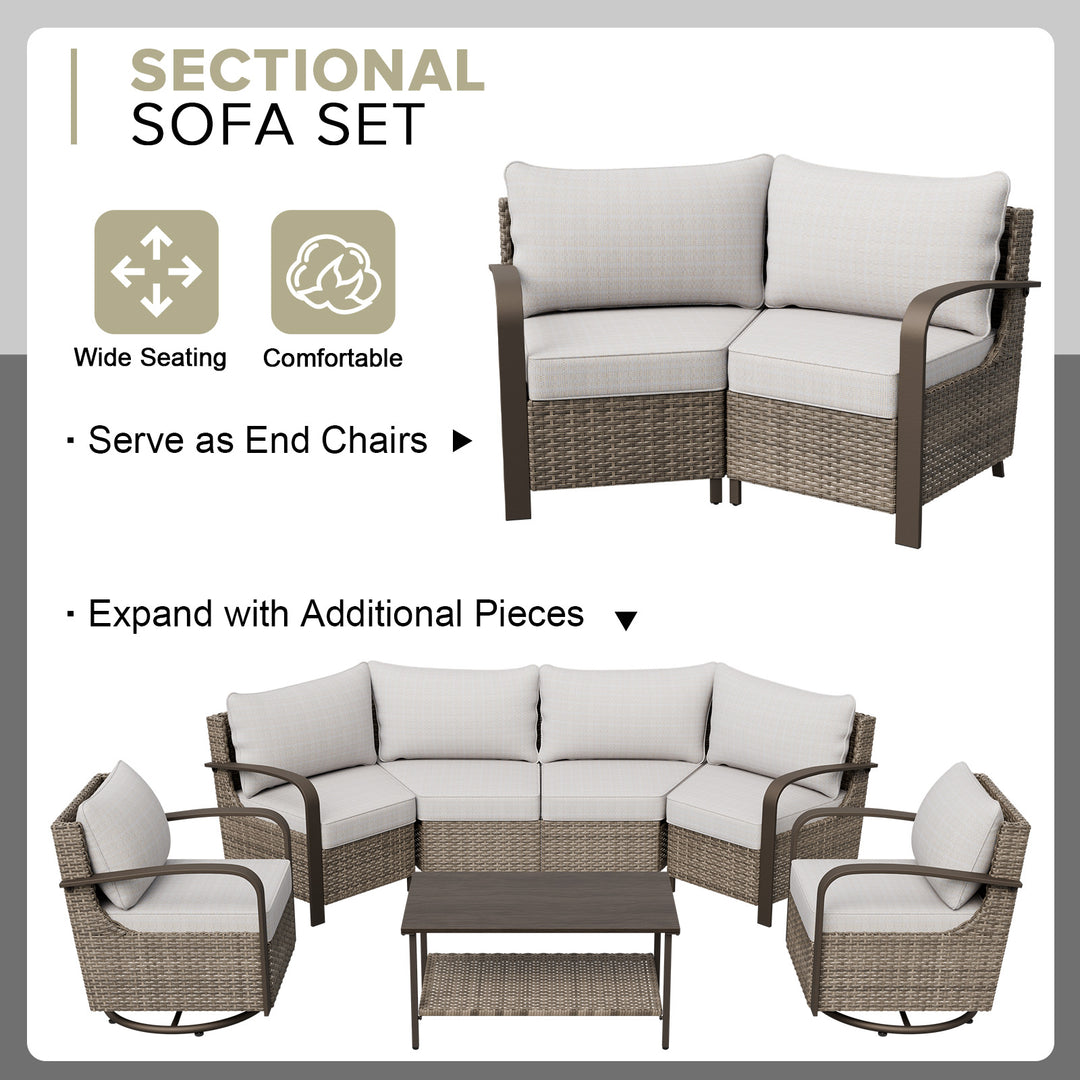 COOS BAY Aurora Terrace Outdoor Furniture Set w/Curved 5-Seat Sofa, Seats 5