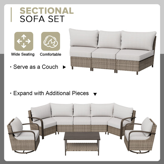 COOS BAY Aurora Terrace Outdoor Furniture Set w/Swivel Rockers, Seats 7